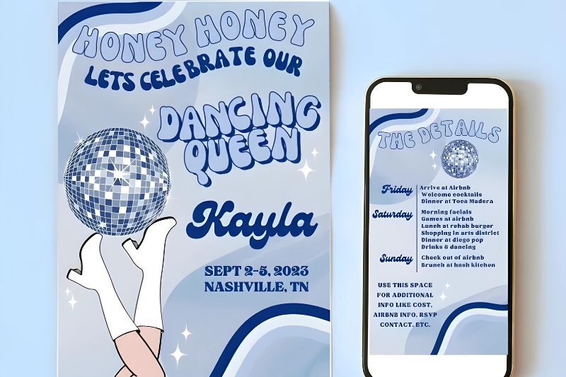 Mamma Mia themed party - dancing queen invitations