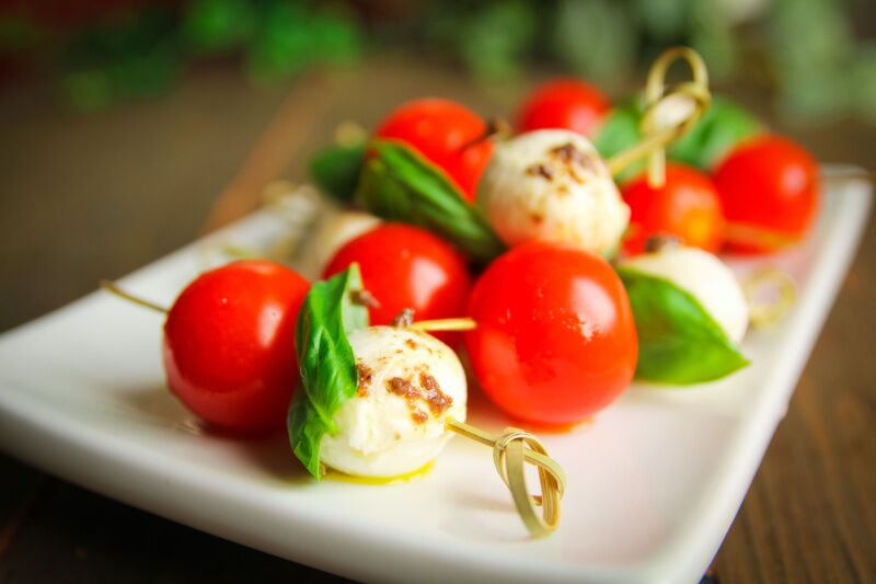 Caprese salad skewers - Summer Birthday Party Ideas for Kids and Adults