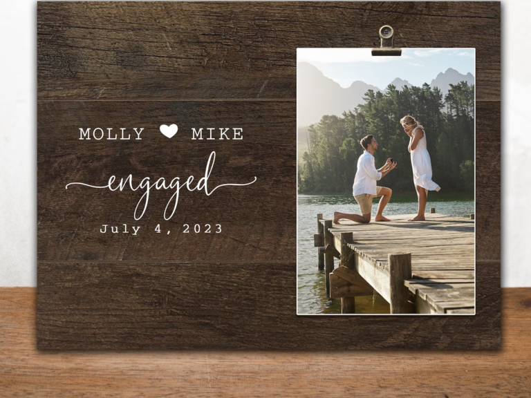 Personalized wooden clipboard engagement photo frame