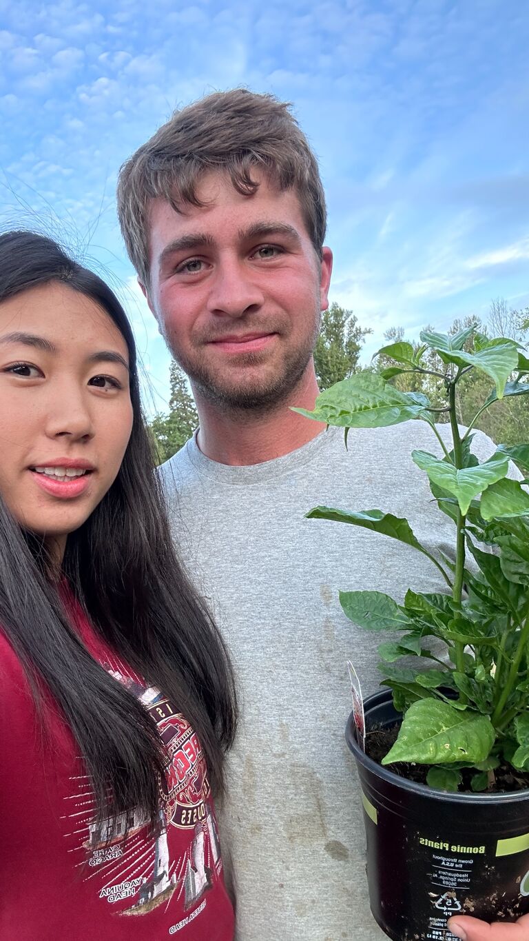 Min surprised Alex with a hot spicy plant called Carolina Reapers, we planted it in the garden and waited for them to grow and taste them! They were for sure SPICY!!