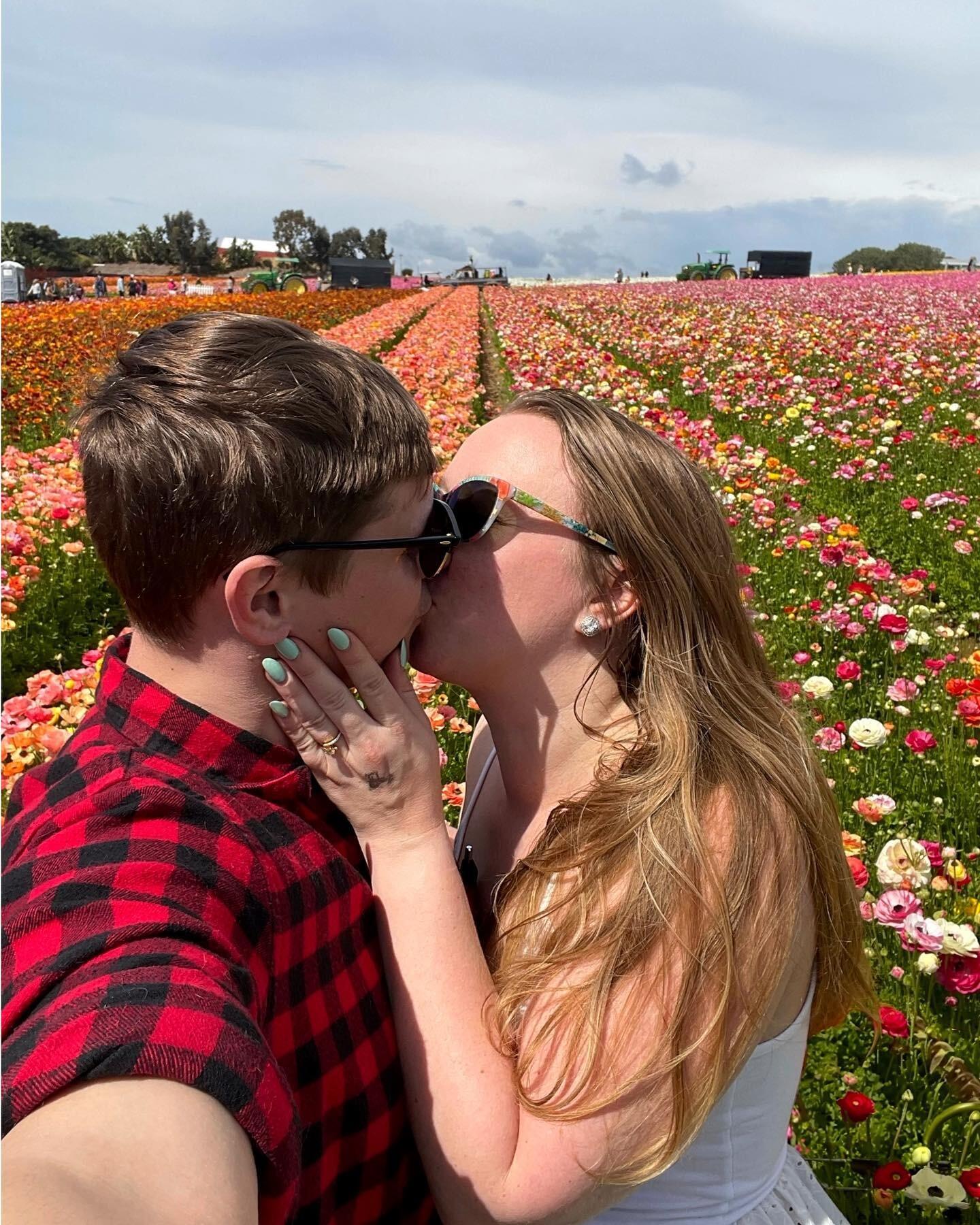 Their four year wedding anniversary was celebrated with a night's stay at the Catamaran and a visit to the Carlsbad Flower Fields.