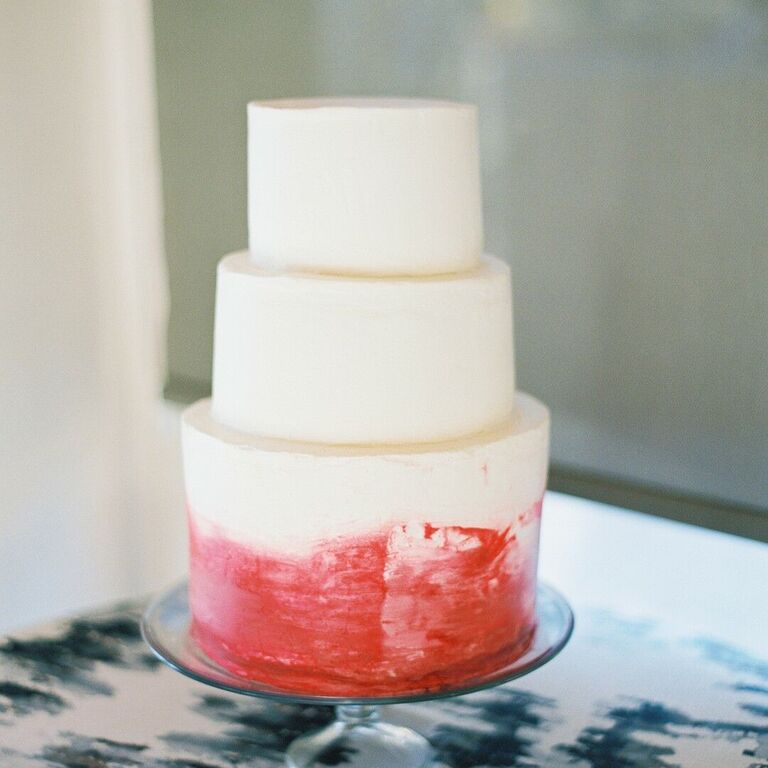 Red-and-white three-tier wedding cake