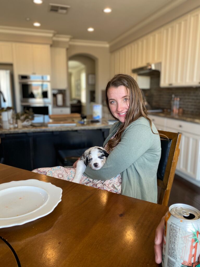 The Day We Met - 
Mutual friends, Clayton & Sarah Sly, invited the two over to see their newborn puppies & Cassie was infatuated (with the 7 puppies)...