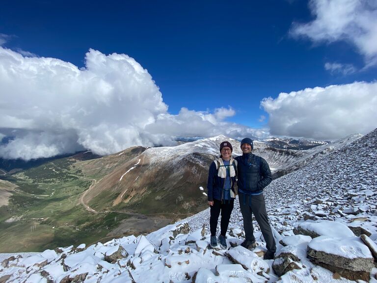Our first photo AND 14er together! We summited Mt. Sherman. Since then, we have summited 26 14ers as a couple. (Talk about testing the relationship). Before this, we had only been doing a lot of smaller hikes after work. The whole time I was telling my family Noah was just a friend while Noah had other plans.