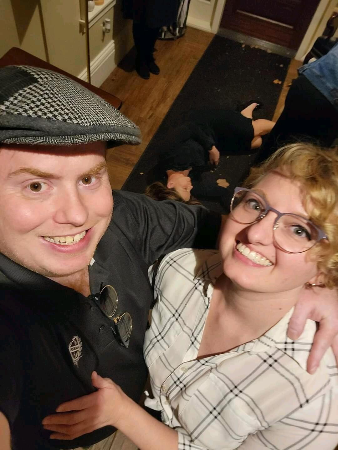 Murder mystery dinner! We took pictures of all the dead victims in a selfie.