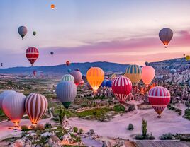 Hot air balloons in Cappadocia, Turkey.