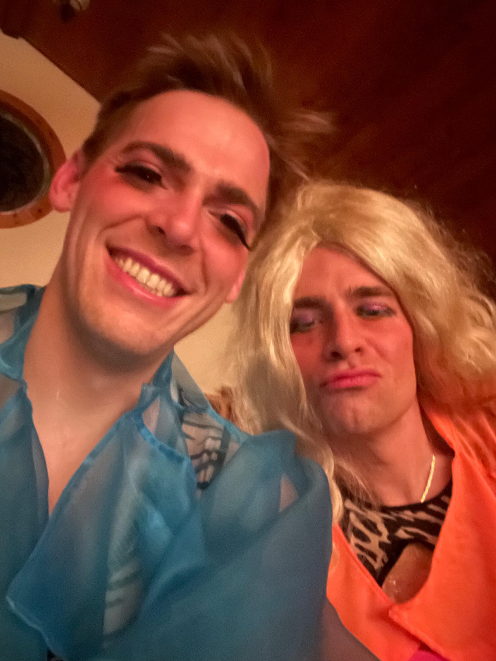 Our first drag experience, we slay the house down with Tom Grothe, doing our rendition of Dolly Parton's "Backwoods Barbie" at the Golden Gate Men's Choir's talent show.

PRO TIP: Wear in your heels