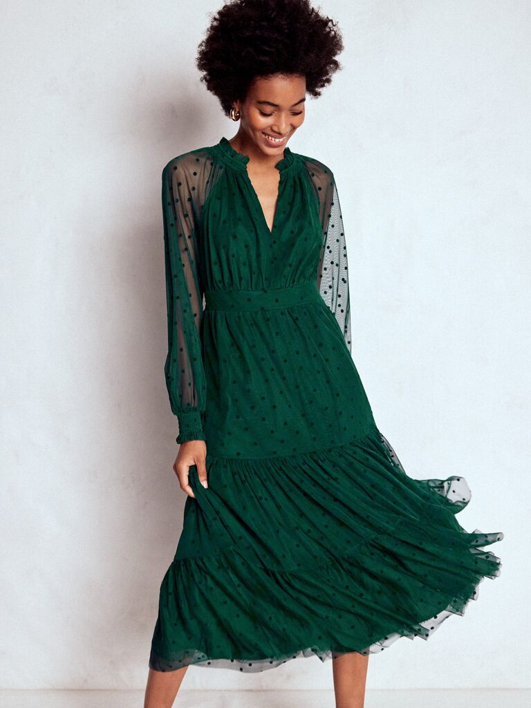 Boden green tulle petite wedding guest dress for over 50s