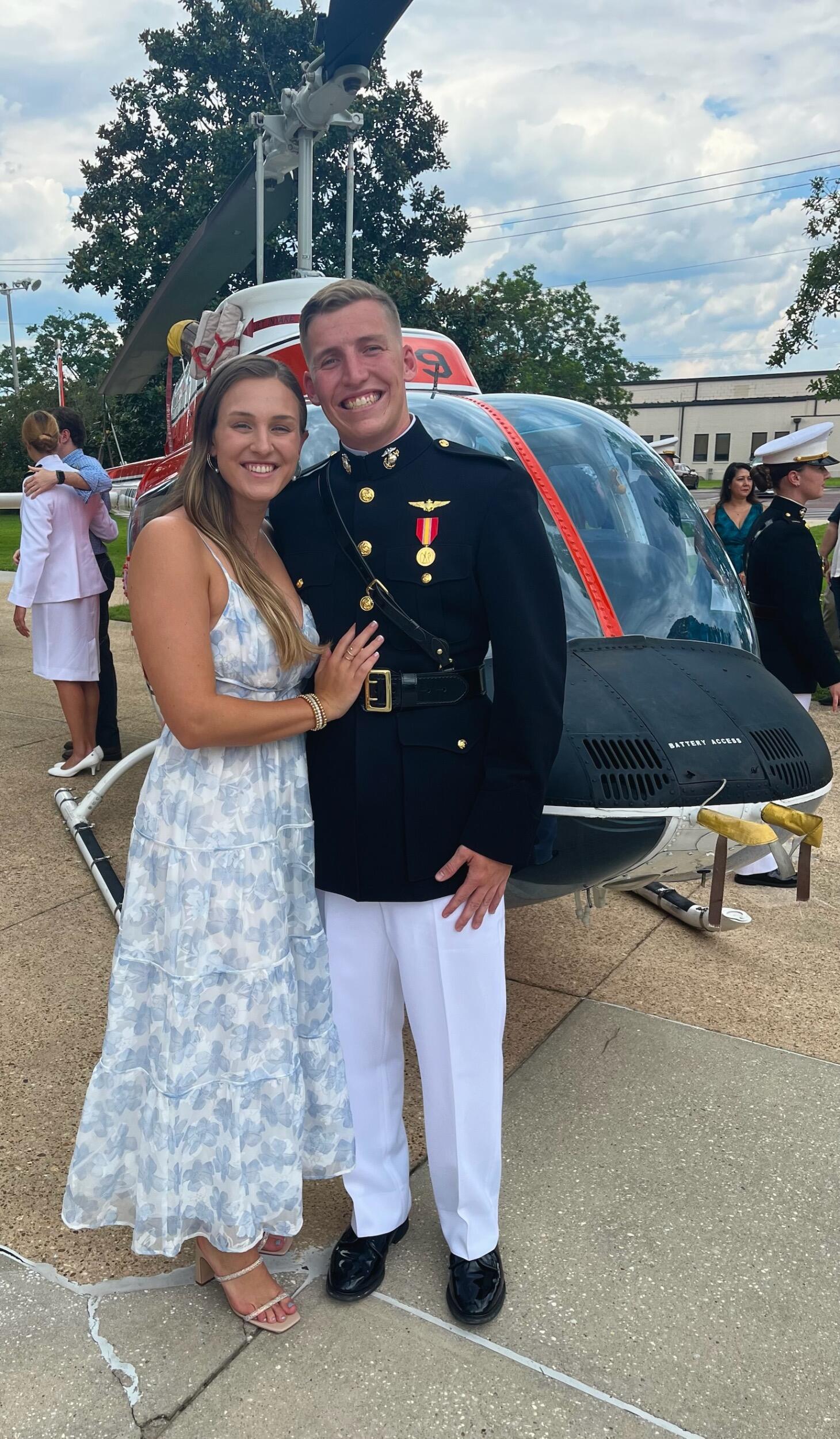 Courtney continued to take a liking to Marine Corps uniforms, the next being Dress Blues for Drew’s winging