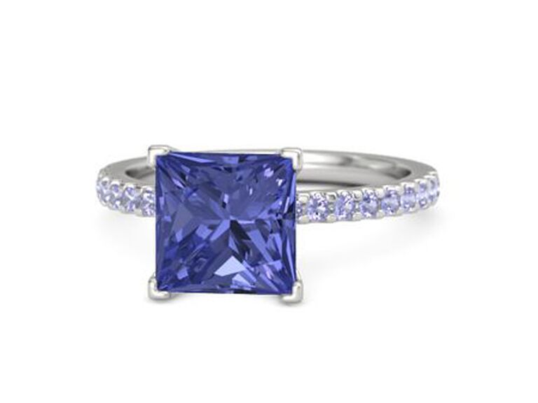 gemvara customizable square shaped tanzanite engagement ring with round gemstone band