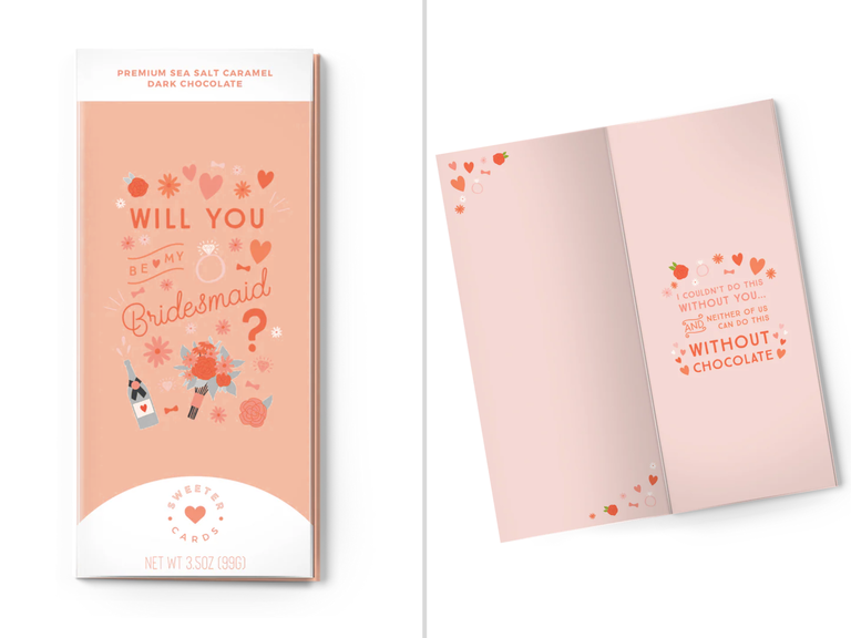 Chocolate bar bridesmaid invitation card from Sweeter Cards