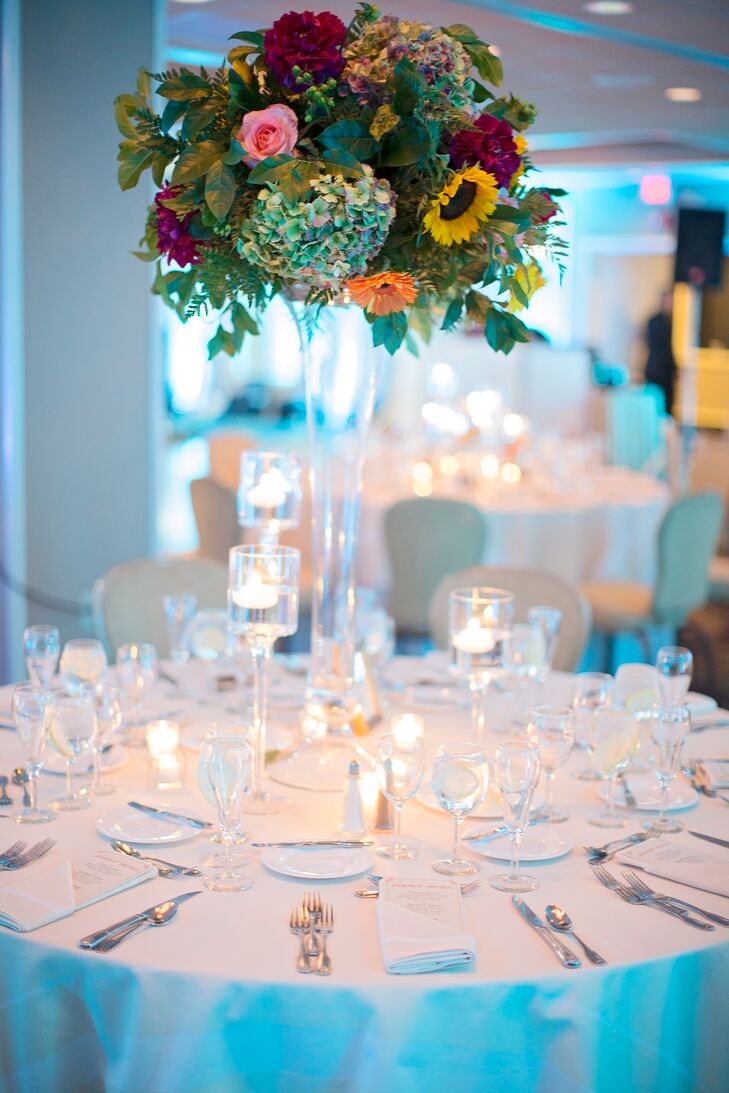 Tall Hydrangea Sunflower And Dahlia Centerpiece