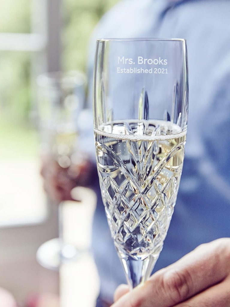 Waterford engraved champagne flutes