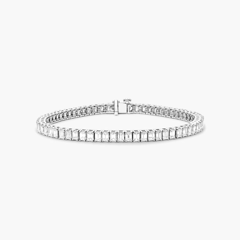 JAXXON Blue Emerald Cut Tennis Silver Bracelet | 7.5