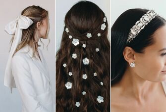 Collage of three types of bridal hair accessories