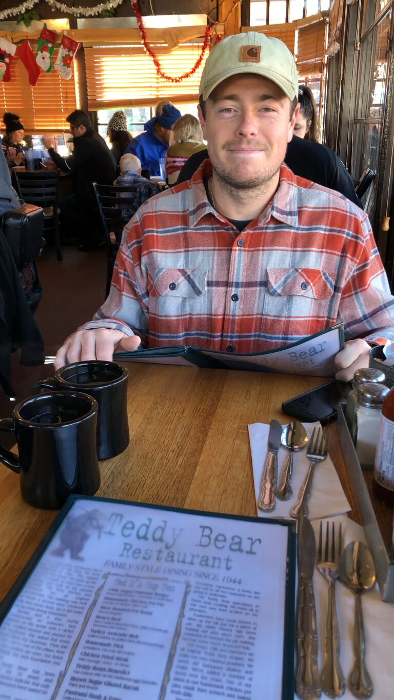 We took our first trip together with Chase's family and friends to Big Bear for New Years. Thus, our breakfast/coffee date tradition began. 