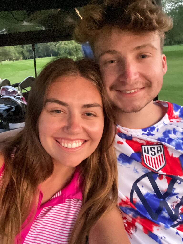 Back together after summer break! Our first time golfing together... we tied even though Gabby played in high school! 