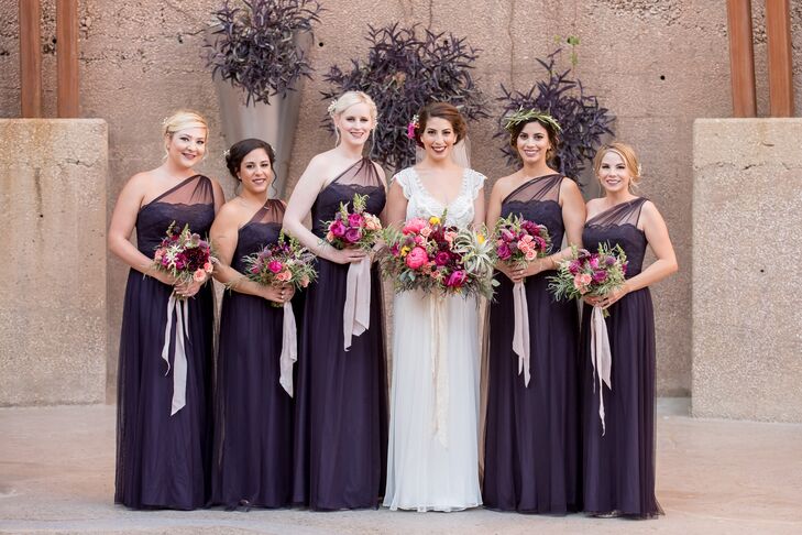 plum bridesmaid dresses long