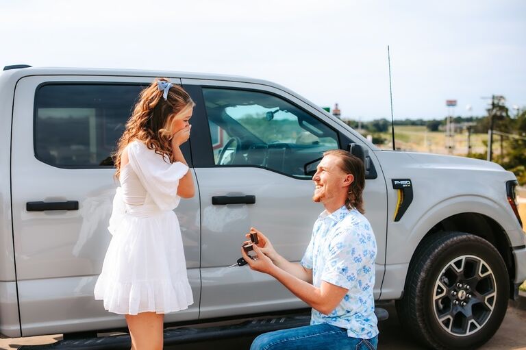 Daniel proposed in the parking lot of the Hampton Inn in Buffalo, Texas where we first met (and had our first kiss!) It was a very full circle moment.