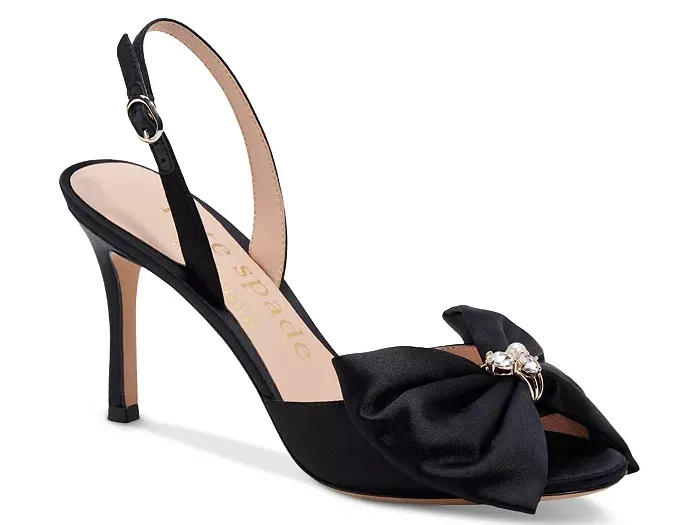 slingback heels with bow and gemstone on front