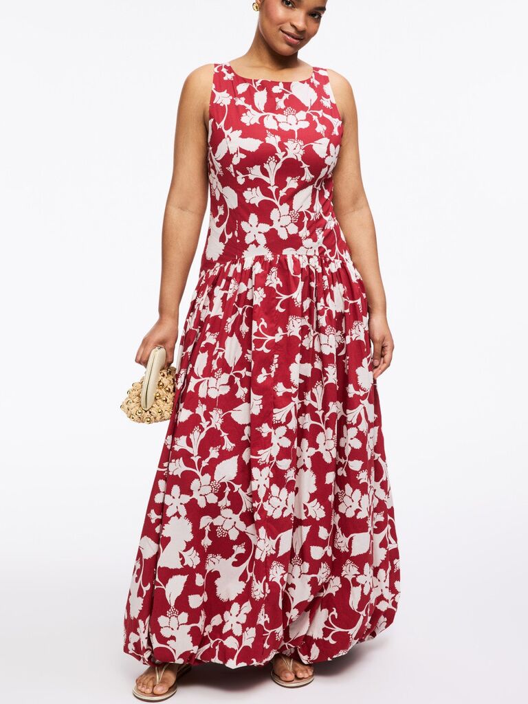 Jewel x Badgley Mischka floral drop waist maxi wedding guest dress