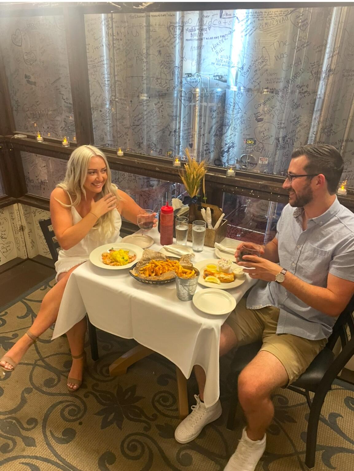 Luke surprised Dani with a candlelit dinner for Anniversay 4