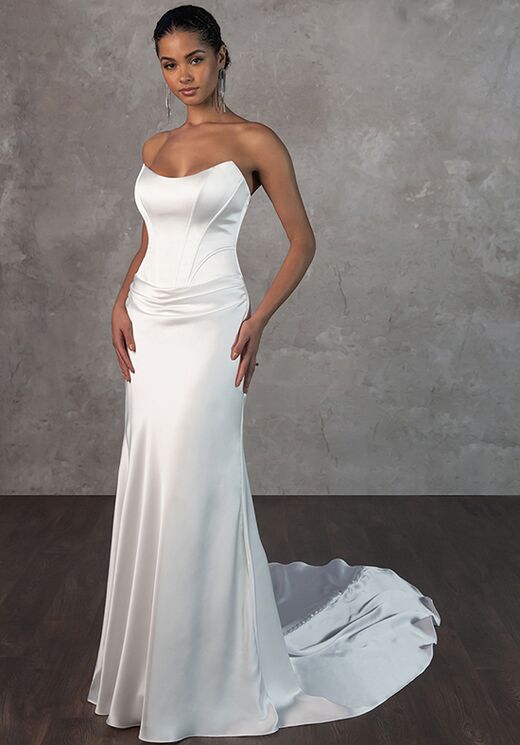chinese dress ladies A Satin A-Line Wedding Dress with Wide Straps and Square-Cut Corset Aliana 12US/44FR/16UK / Milk