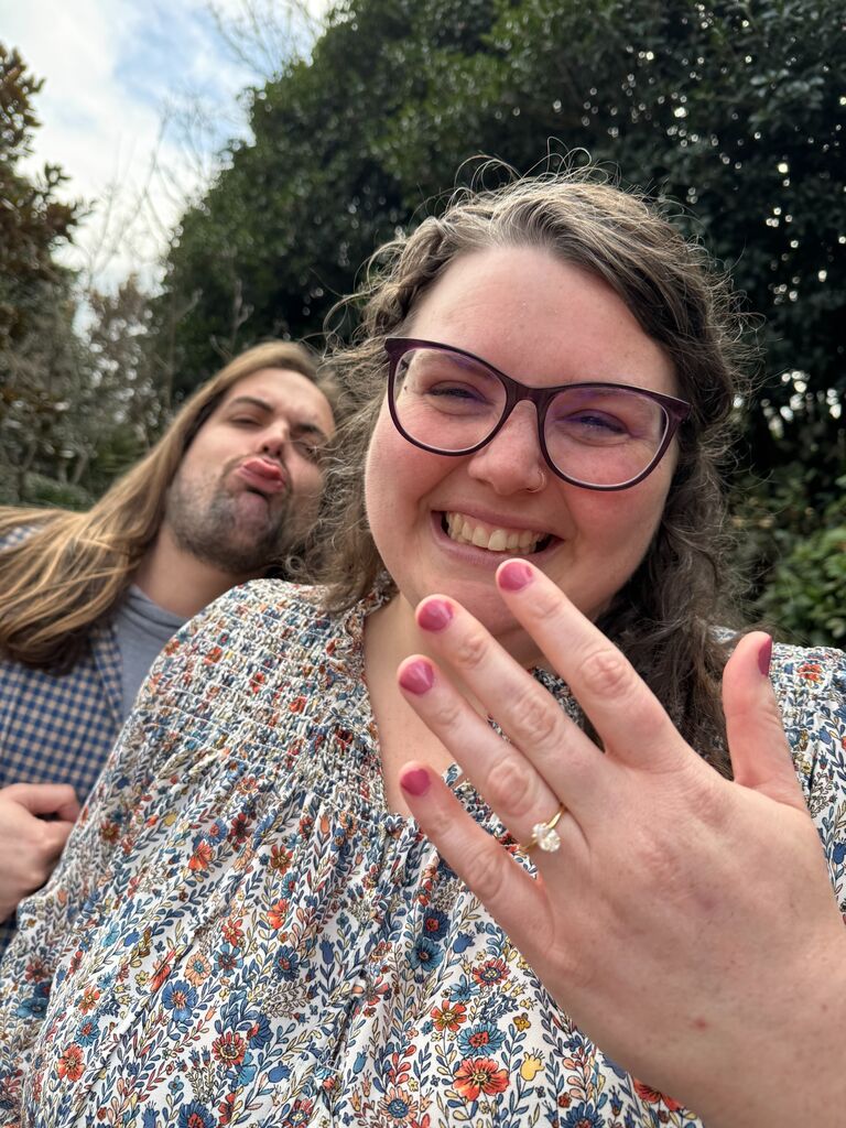 Our engagement day! Austin planned the day for us starting with visiting a museum in Charlotte. After the museum we went to a coffee shop/wine bar in front of a rose garden. We took a walk in the rose garden where Austin asked Jen to spend the rest of our lives together!