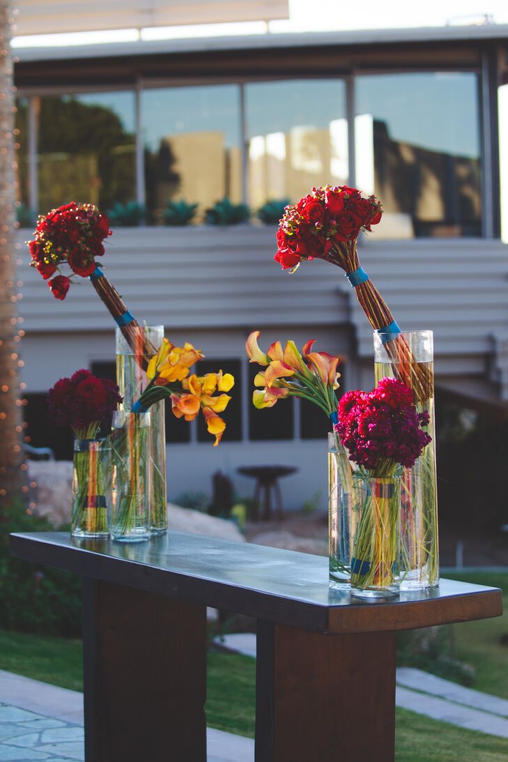 Fall Inspired Flower Arrangements On Wooden Altar