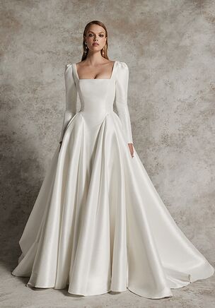Square Neckline Ball Gown with Couture Seaming and Pockets