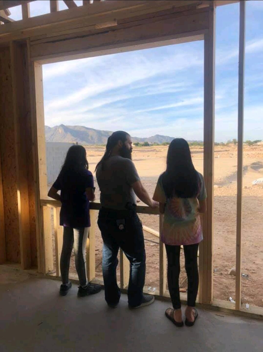 Stud walls up. Enjoying the view from our future great room.
