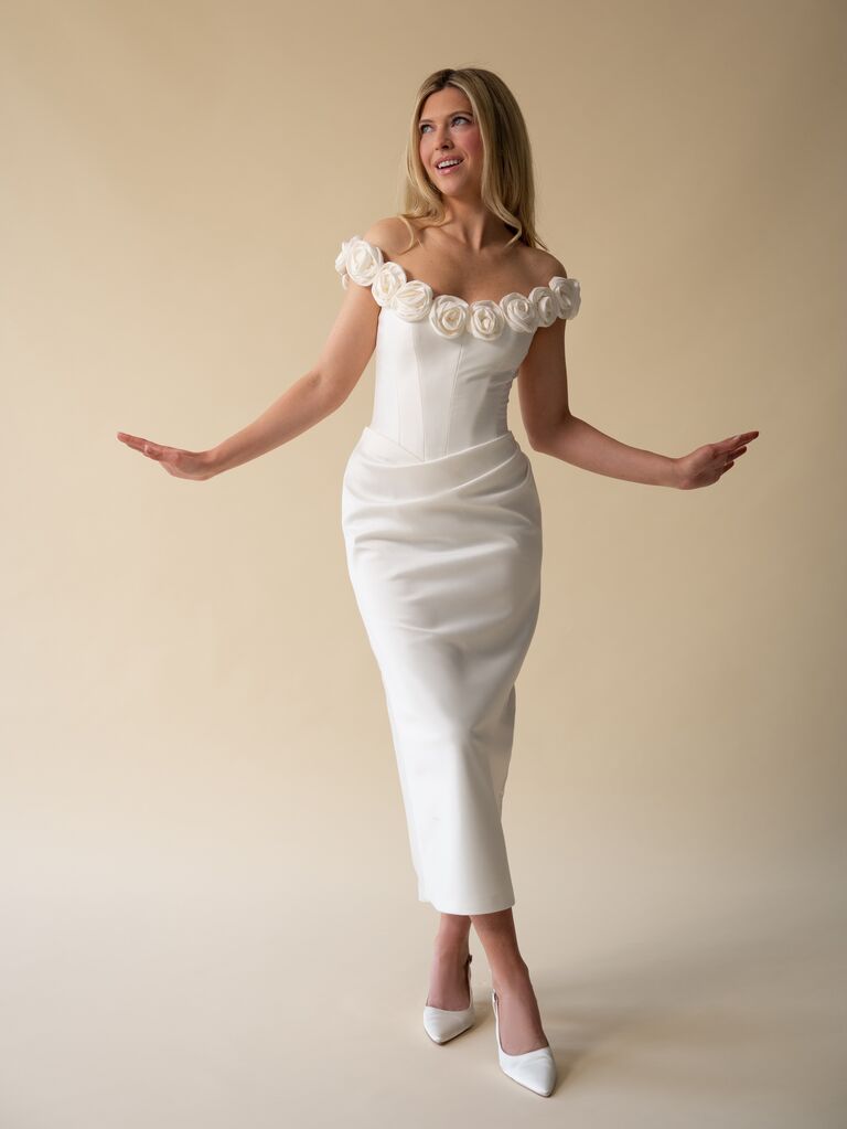 Jenny Yoo x Hope Lavine fitted off the shoulder midi for brides
