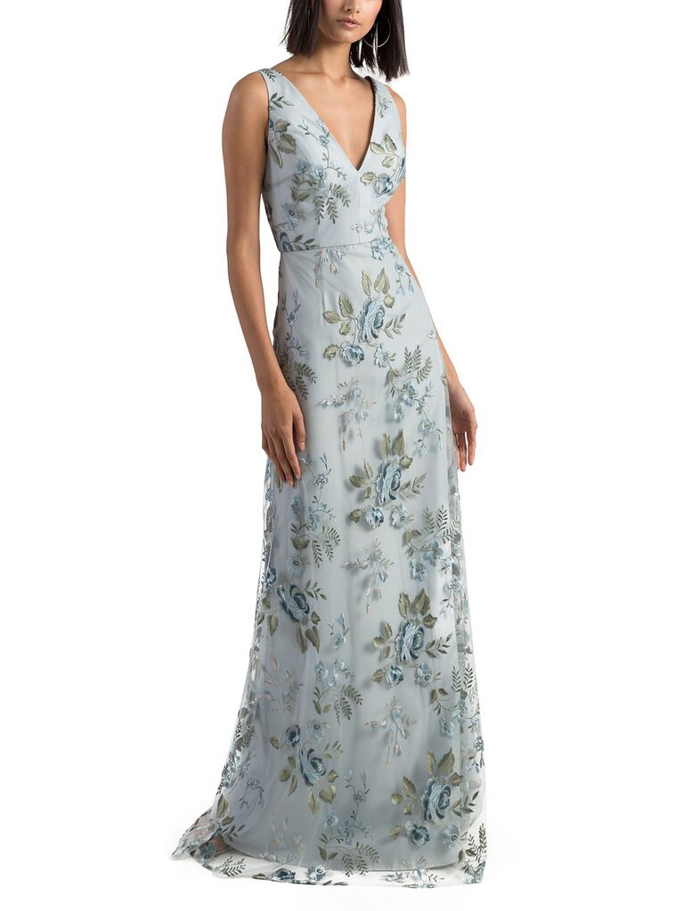 grey floral bridesmaid dress