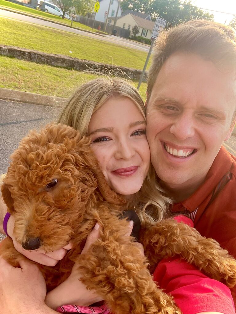 Justin and Julia are currently living in Nashville and loving life with Bunny, the extremely active, red goldendoodle!
