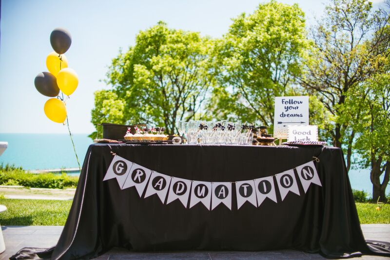 Memory table graduation pool party idea