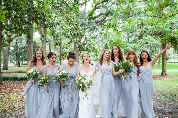 blue gray bridesmaid dress