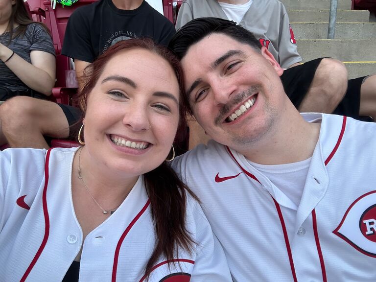 Reds game, celebrating our 4 year anniversary - and we got engaged under the fireworks!
