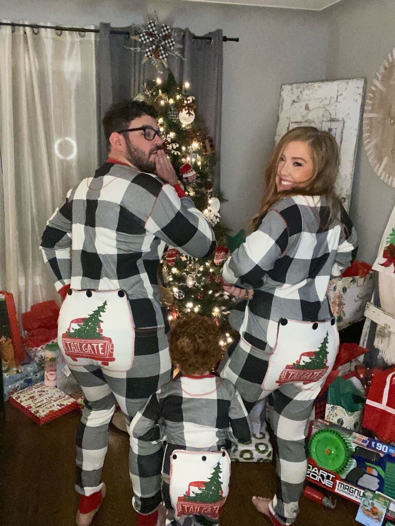 First matching family pajamas and Christmas together. 