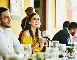 Woman at wedding reception alone