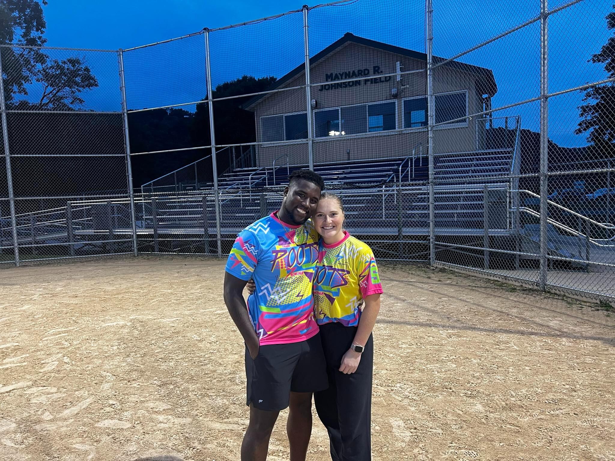 Thomas and Sam participating in the Beer League softball championship. 
Correction: dominating... not participating!