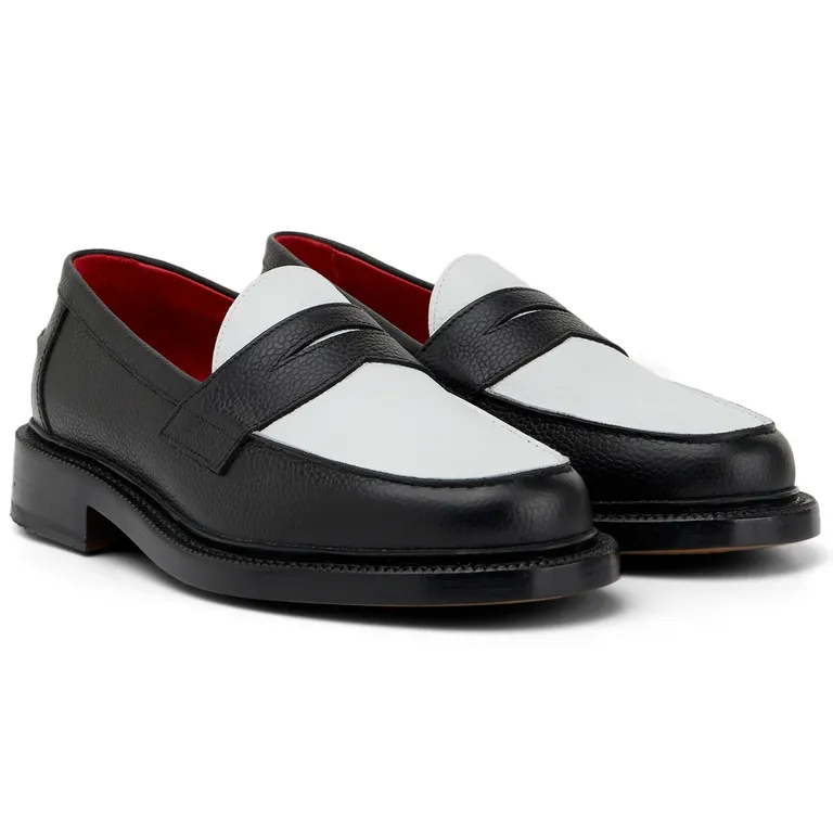 Black and white two toned penny loafer mens wedding shoe