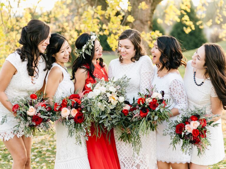 wedding guests in white