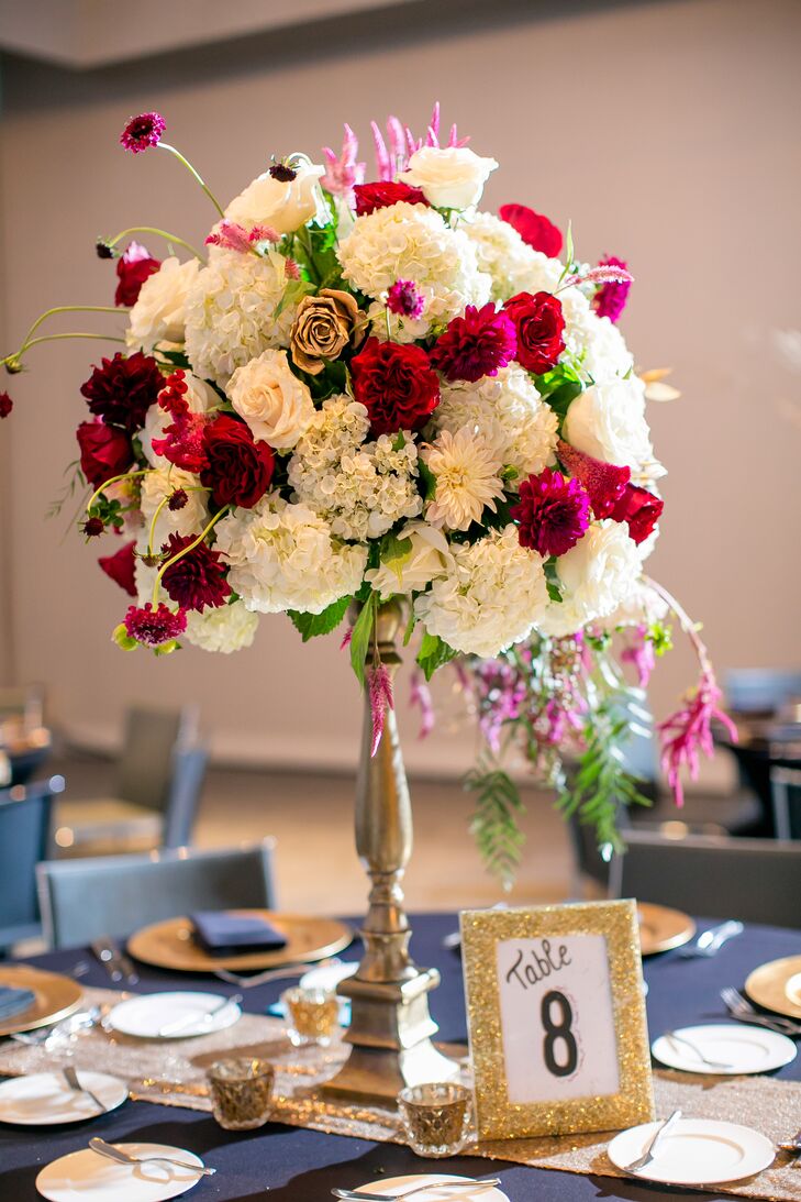 Jewel-Toned Tall Flower Centerpieces at W Austin Hotel