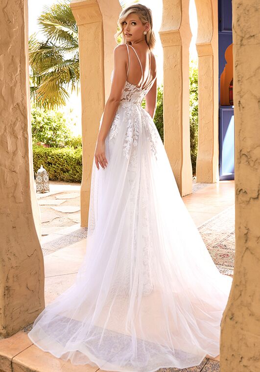 lace tiered wedding dress Zapaka Women White A-Line Tiered Lace Wedding Dress Spaghetti Straps Bridal Dress, White / US2 main image 0