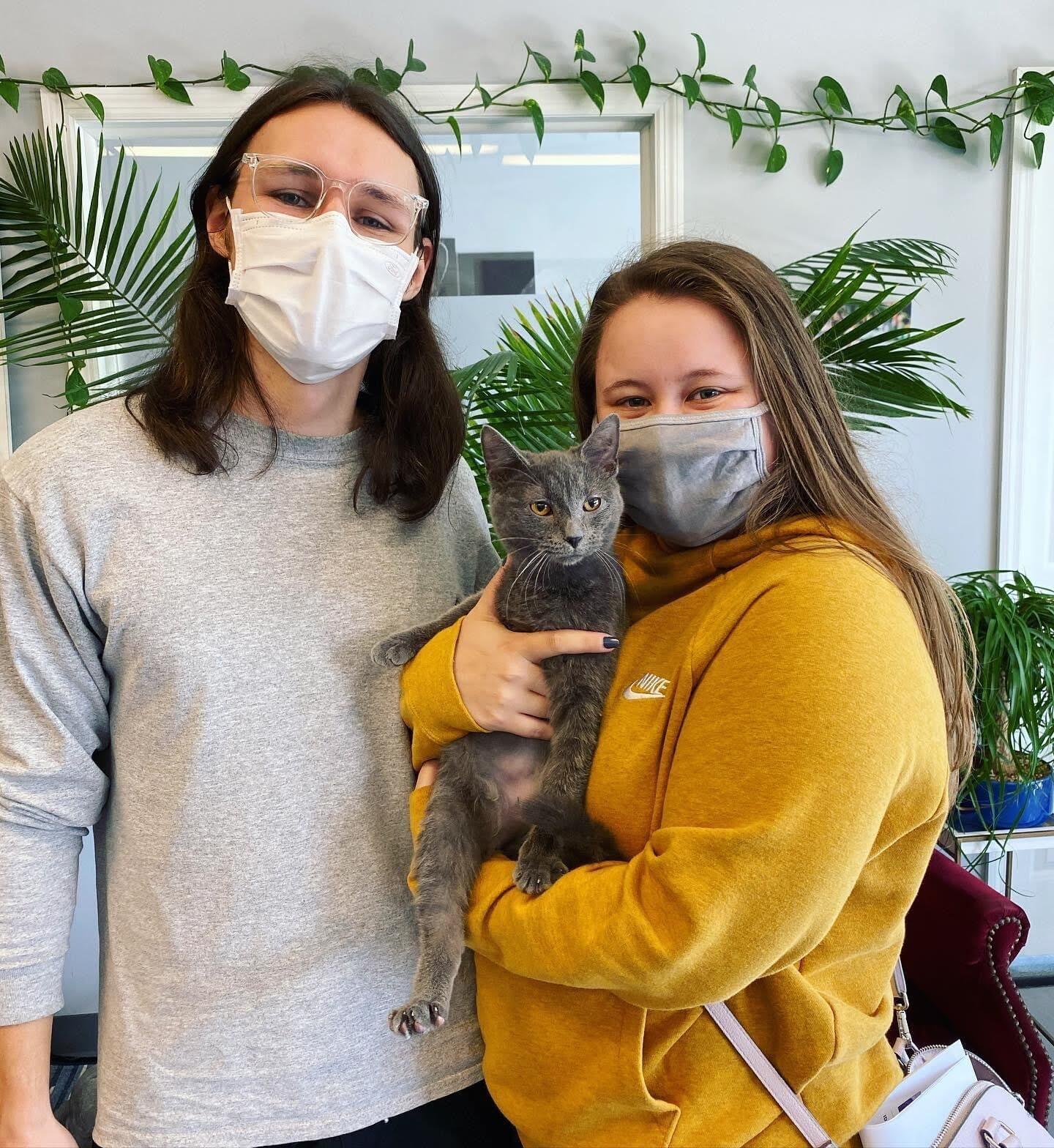 They decided they needed a little extra excitement and adopted Hot Dog from the cat cafe!