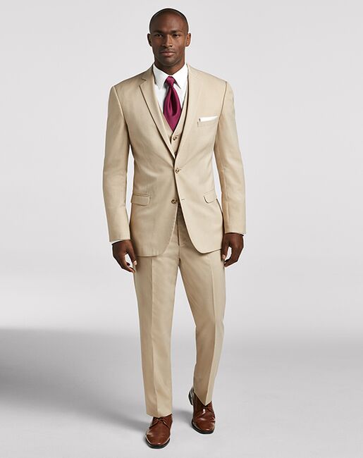 Men's Wearhouse Pronto Uomo Tan Notch Lapel Suit Wedding Tuxedo | The Knot