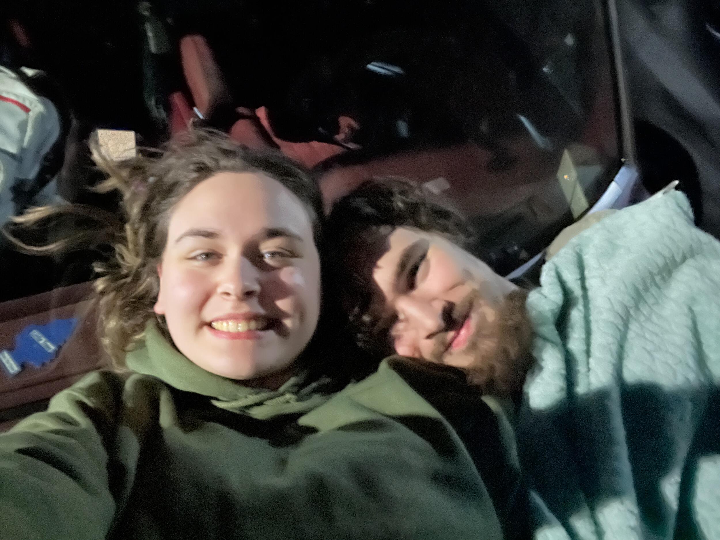 After Bible study at his church, we decided to get on top of his bronco and watch the stars under her emergency blanket.