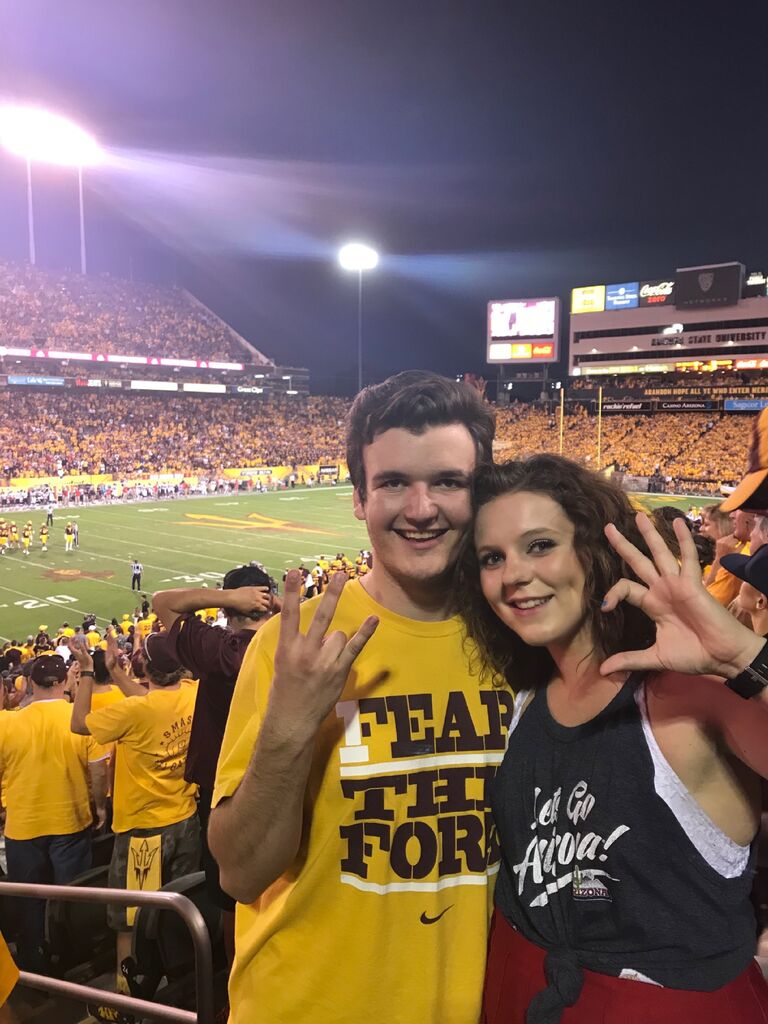 Nick and Kelsey once again take each other on as rivals in sports. Luckily we always know how to have fun even when cheering for opposing teams. And now Kelsey is a sun devil and wildcat thanks to law school. 