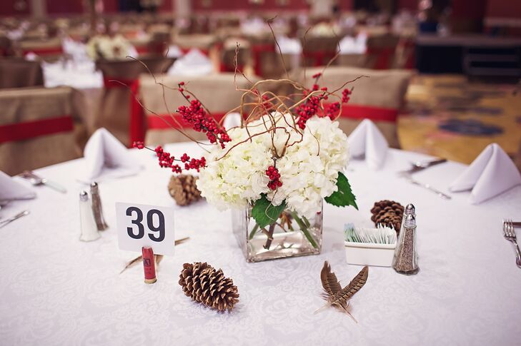 Wintry Hydrangea And Pinecone Centerpieces