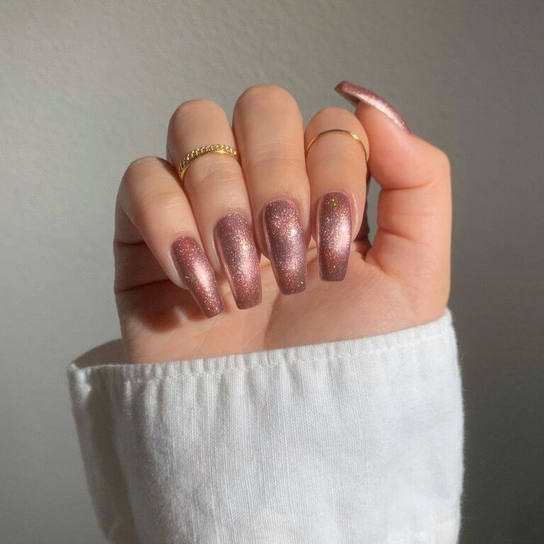 Pink glittery velvet nails